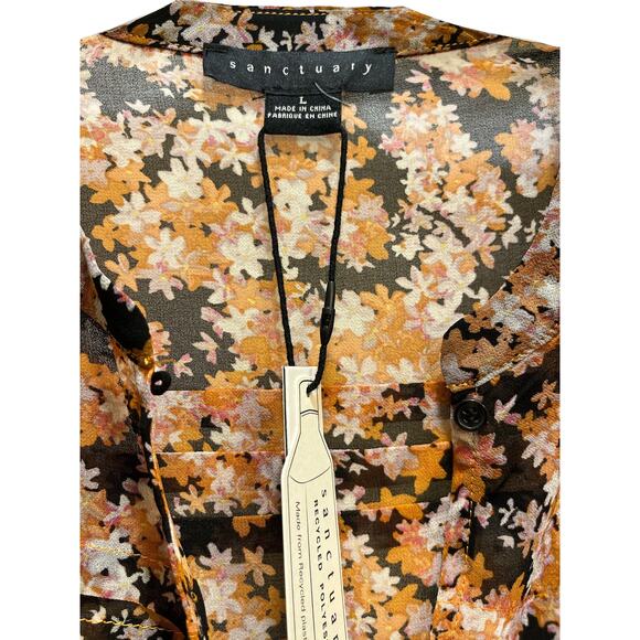 Sanctuary Pintuck V Neck Floral Blouse L - Picture 3 of 6
